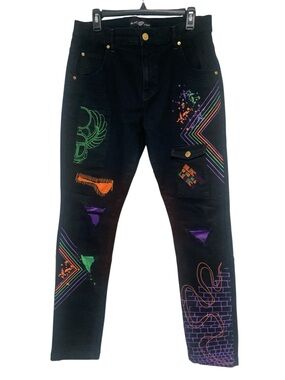 Blac Leaf Skinny Jeans with Multicolor Accents 34-32 GUC